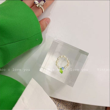 AOMU  Fashion Crystal Beaded Rings Cute Minimalist Coloful Beads Geometric Stacked Fine Rings for Women Party Gift Jewelry daiiibabyyy